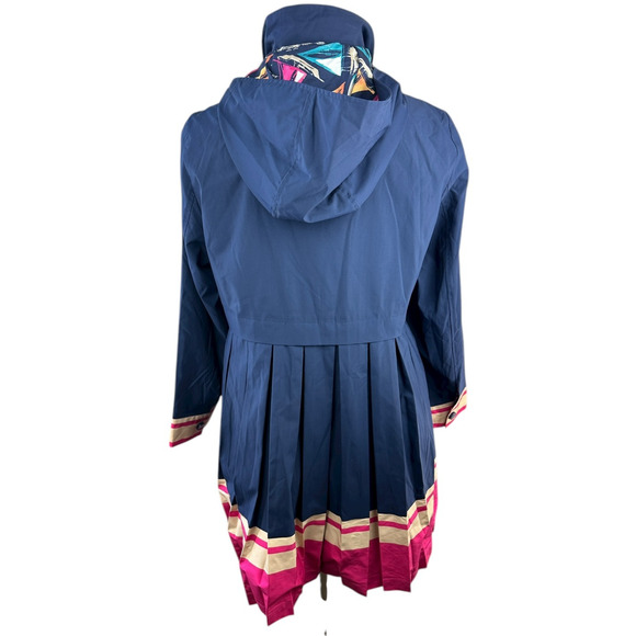 Chico's Hooded Rain Jacket Pleated Back Striped Hem Full Zip Navy Sz 2 US 12/14 - Picture 9 of 15